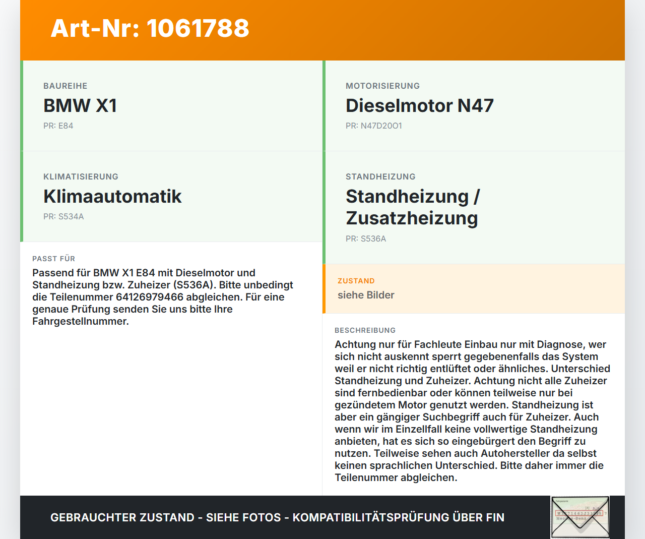 BMW X1 E84 12-15 Dosierpumpe für Standheizung Zuheizer BMW X1 E84 12-15 29.04.2015 6979466 64126979466 gebraucht Vorschau 3