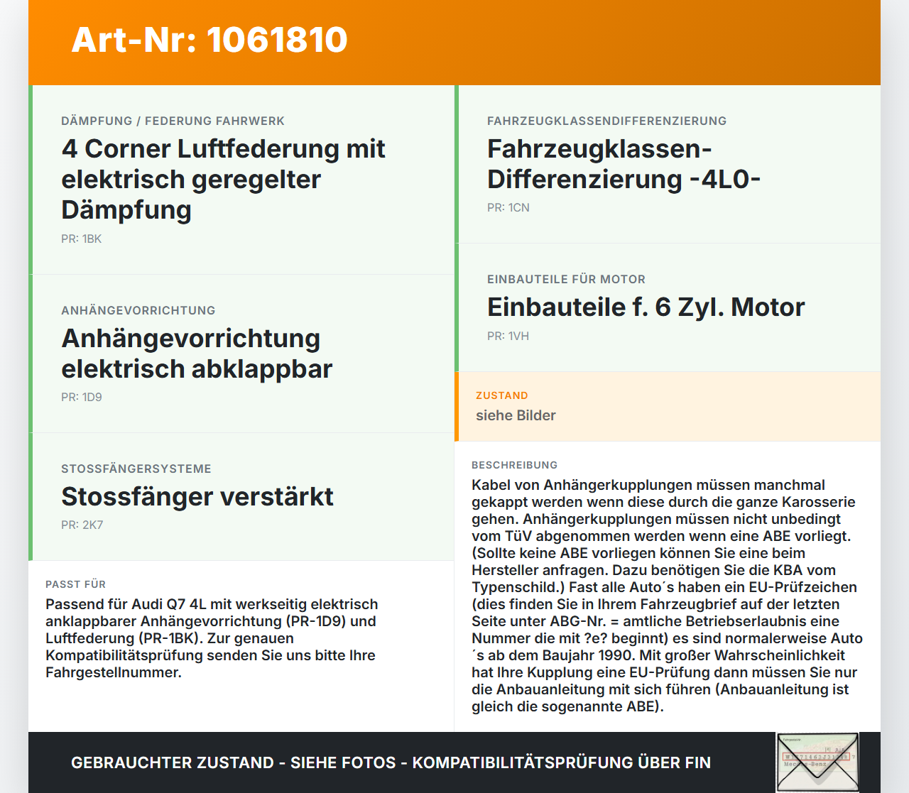 Audi Q7 4L 05-09 Anhängerkupplung AHK schwenkbar Audi Q7 4L 05-09 26.06.2007 4L0803921AD gebraucht Vorschau 3