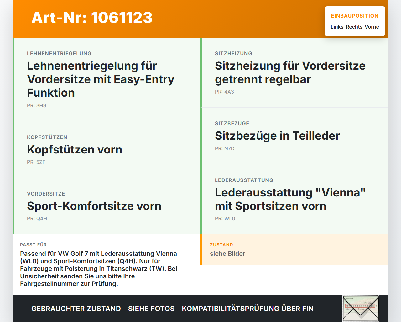 VW Golf 7 VII 5G 12-17 Leder Kopfstütze für Fahrer Sitz Rechts oder Links Vorne VW Golf 7 VII 5G 12-17 22.11.2013... Vorschau 3