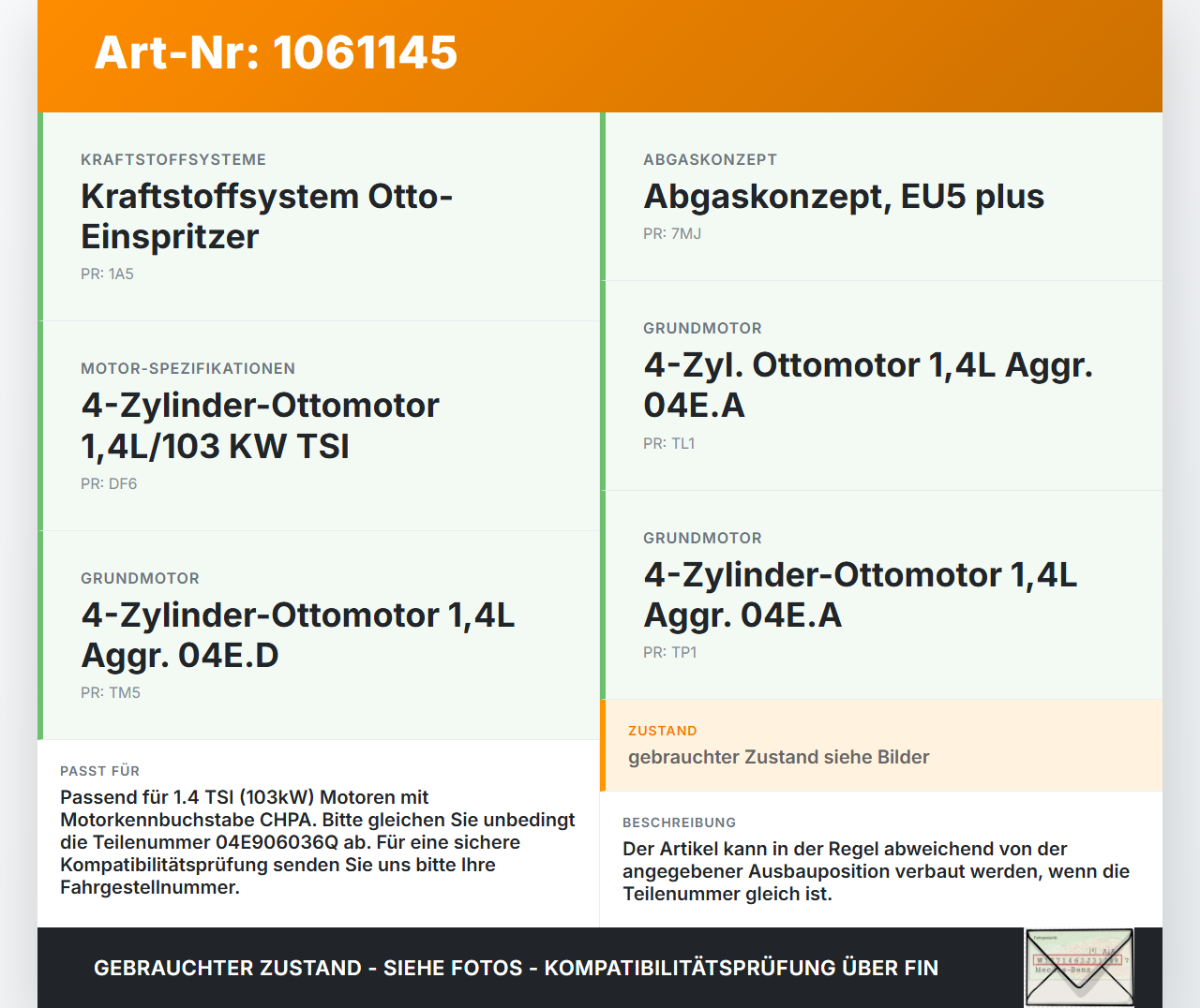 VW Golf 7 VII 5G 12-17 TSI 1,4 103KW Injektor Einspritzdüse Zyl.2 VW Golf 7 VII 5G 12-17 22.11.2013 04E906036Q gebraucht Vorschau 3