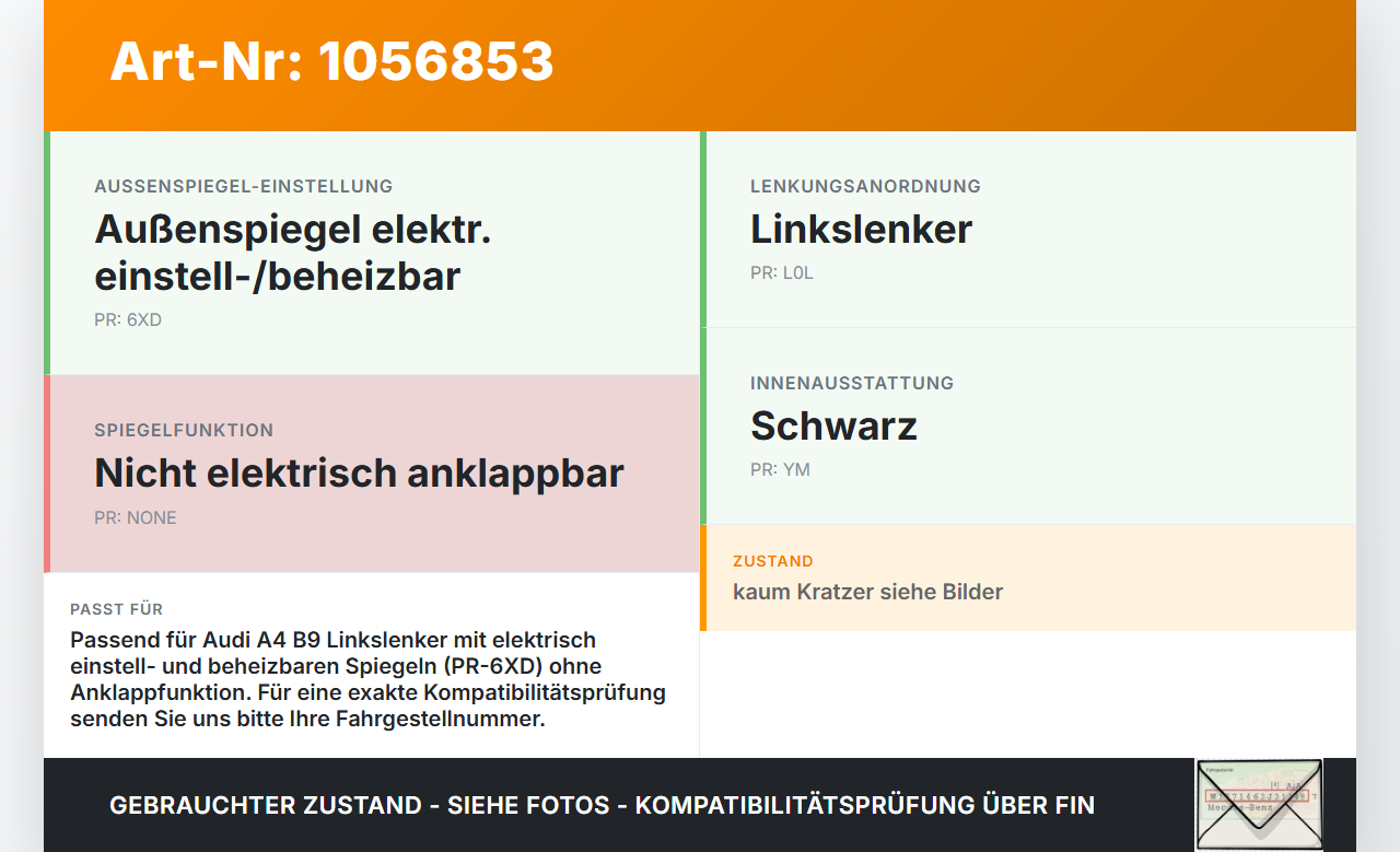 Audi A4 8W B9 15-19 Spiegelverstellung Aussenspiegel Schalter Audi A4 8W B9 15-19 08.08.2017 4M0959565P 4M0959565H... Vorschau 3