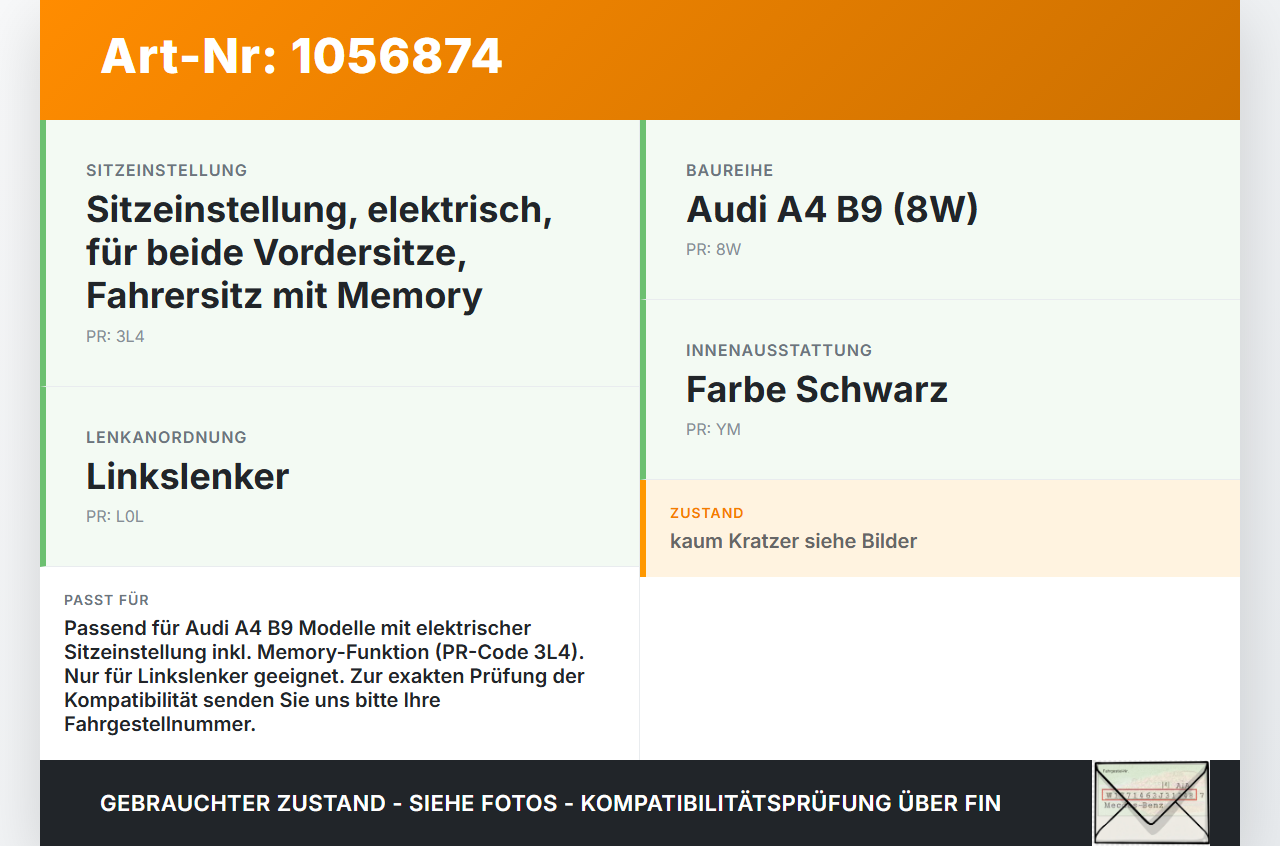 Audi A4 8W B9 15-19 Schalter Taster Memory Audi A4 8W B9 15-19 08.08.2017 8W1919616C gebraucht Vorschau 3