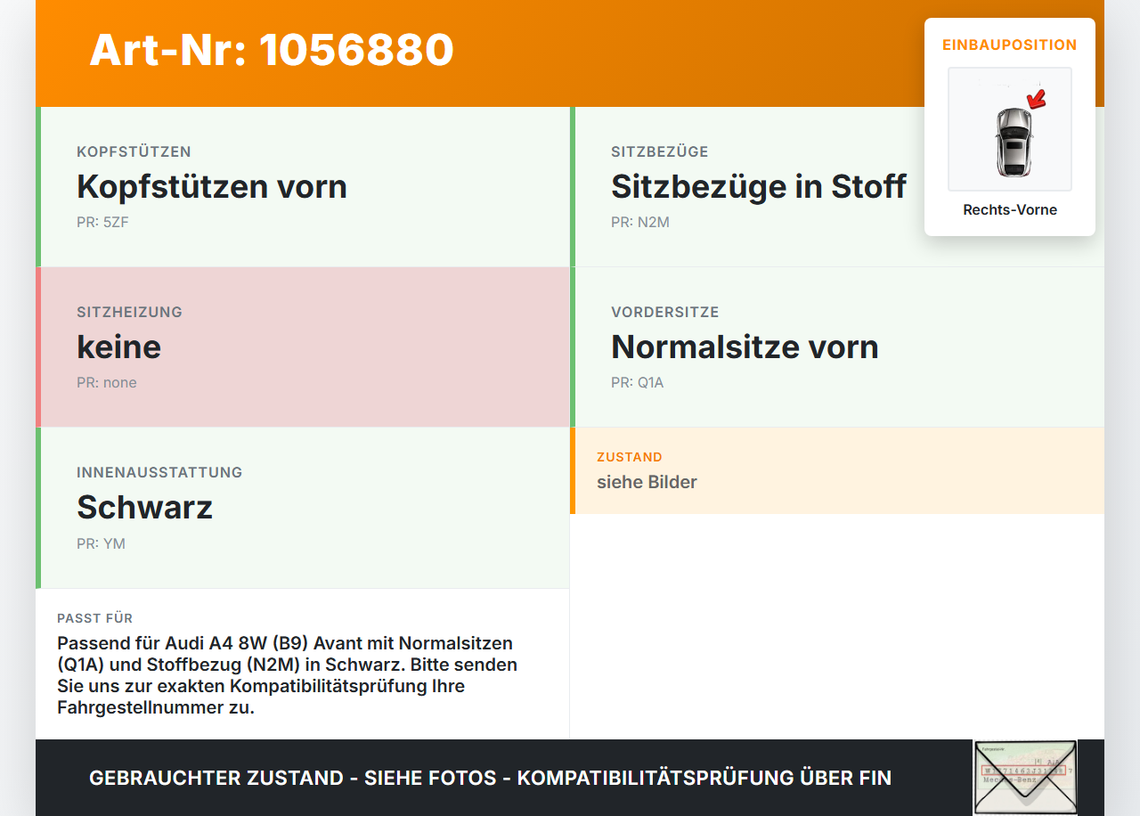 Audi A4 8W B9 15-19 Kombi Kopfstütze für Beifahrer Sitz Rechts Vorne Audi A4 8W B9 15-19 08.08.2017 8W0881904M gebraucht Vorschau 3