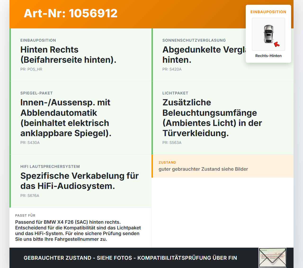 BMW X4 F26 14-18 Coupe Kabelbaum Leitungssatz für Tür und Fensterheber Hinten Rechts BMW X4 F26 14-18 08.04.2016... Vorschau 3