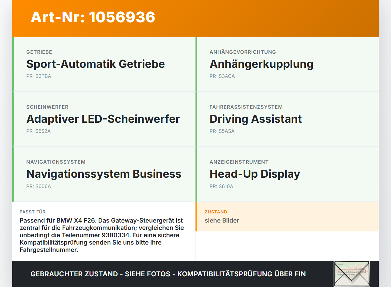 BMW X4 F26 14-18 Steuergerät ECU Modul Gateway BMW X4 F26 14-18 08.04.2016 9380333 61359380333 9380334... Vorschau 3