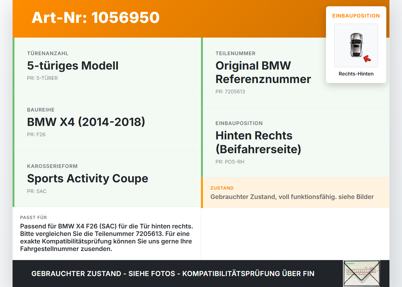 BMW X4 F26 14-18 Coupe Türfangband Türbremse Türanschlag Rechts Hinten BMW X4 F26 14-18 08.04.2016 51227205613... Vorschau 3