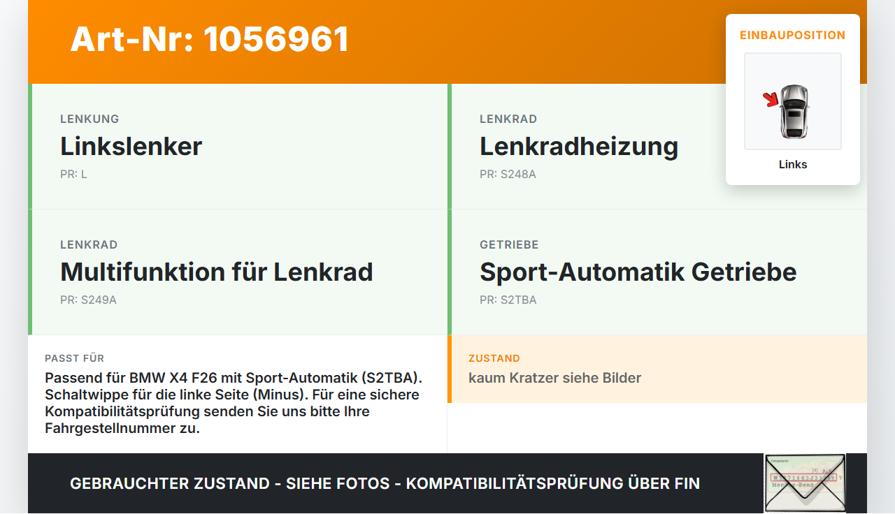 BMW X4 F26 14-18 Schaltwippe Schalter Minus für Lenkrad Links BMW X4 F26 14-18 08.04.2016 61319242983 9242983... Vorschau 3