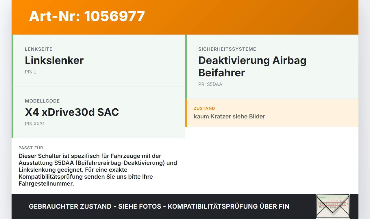 BMW X4 F26 14-18 3,0d 190KW Schalter für Airbag On Off BMW X4 F26 14-18 08.04.2016 9483731 61319483731 9326501... Vorschau 3