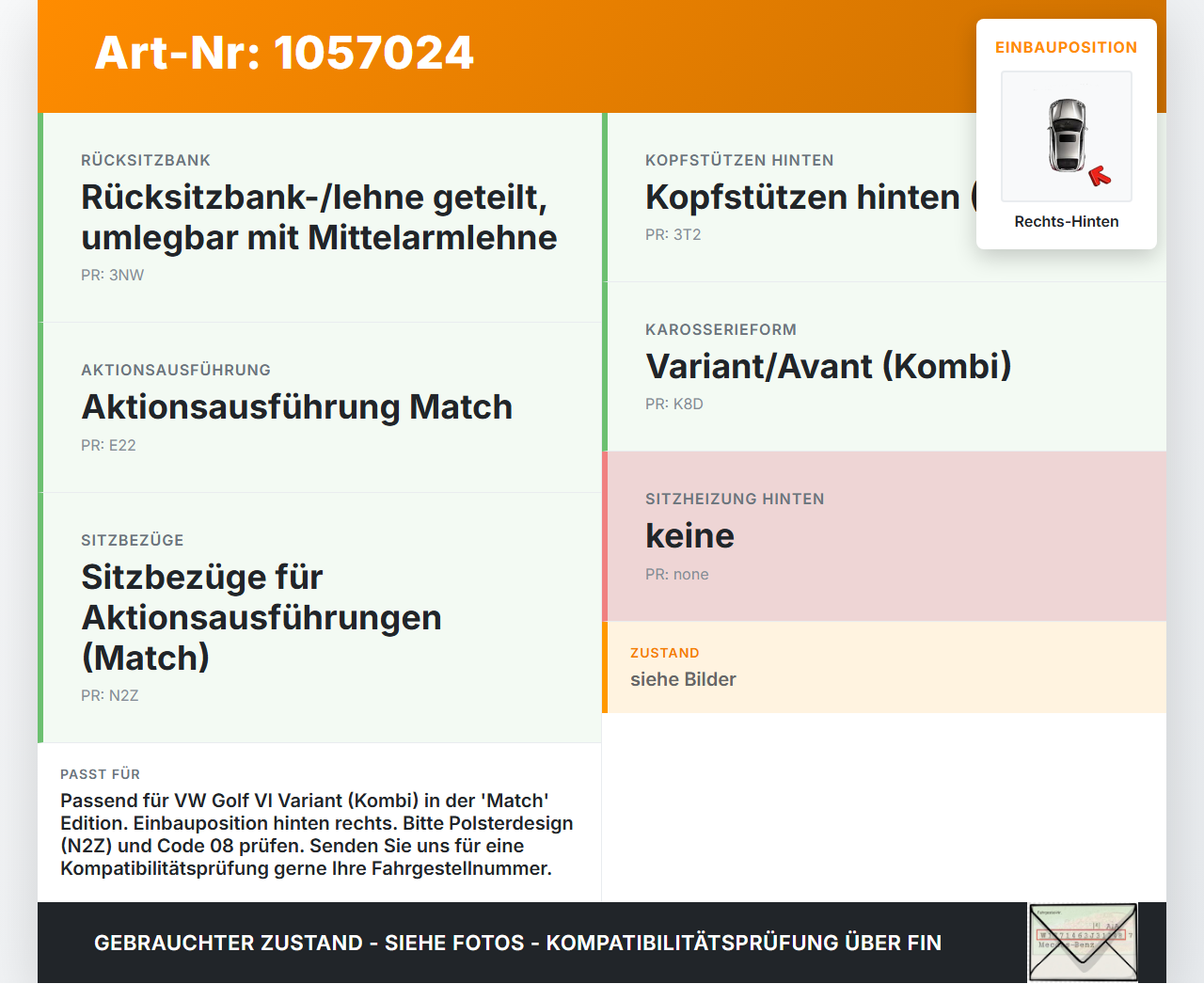 VW Golf VI 6 09-13 Kopfstütze Rechts Hinten VW Golf VI 6 09-13 15.10.2012 gebraucht Vorschau 3