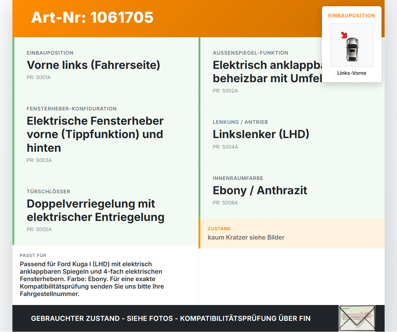 Ford Kuga I 08-12 Fensterheberschalter Schalter Links Vorne Ford Kuga I 08-12 05.11.2010 9M5T-14A132-AA 10020366... Vorschau 3