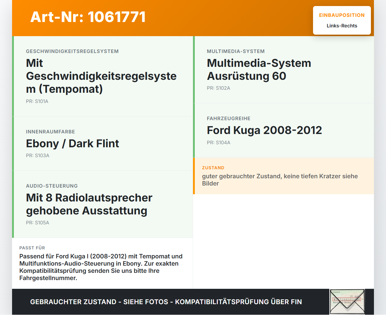Ford Kuga I 08-12 Lenkradschalter Multifunktion Lenkrad Schalter Links und Rechts Ford Kuga I 08-12 05.11.2010... Vorschau 3