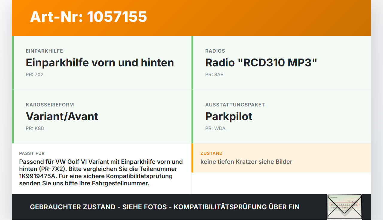VW Golf VI 6 09-13 Steuergerät ECU Modul Einparkhilfe PDC SG VW Golf VI 6 09-13 15.10.2012 1K9919475B 1K9919475A... Vorschau 3