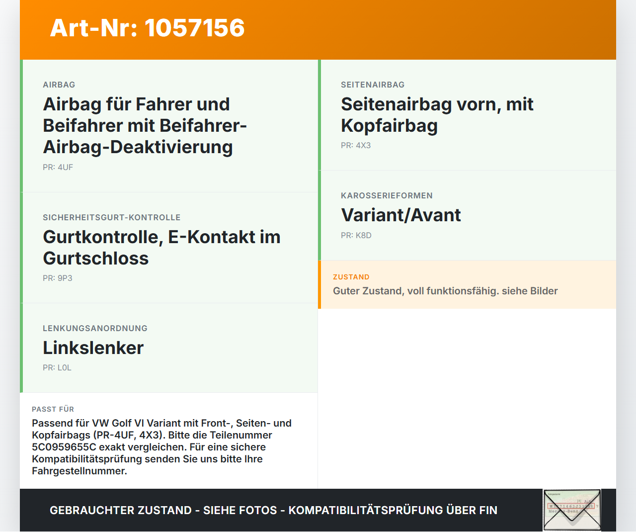VW Golf VI 6 09-13 Airbag Steuergerät Airbagsteuergerät VW Golf VI 6 09-13 15.10.2012 5C0959655C 5WK44285 gebraucht Vorschau 3