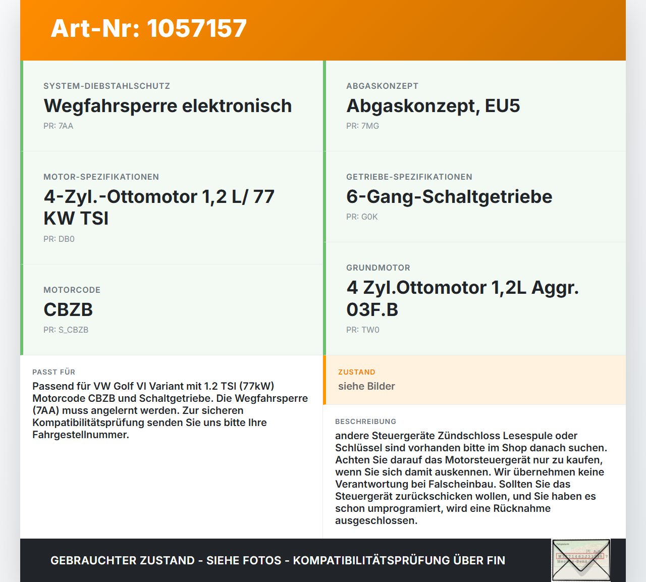 VW Golf VI 6 09-13 TSI 1,2 77KW Steuergerät ECU für Motor Motorsteuergerät VW Golf VI 6 09-13 15.10.2012... Vorschau 3