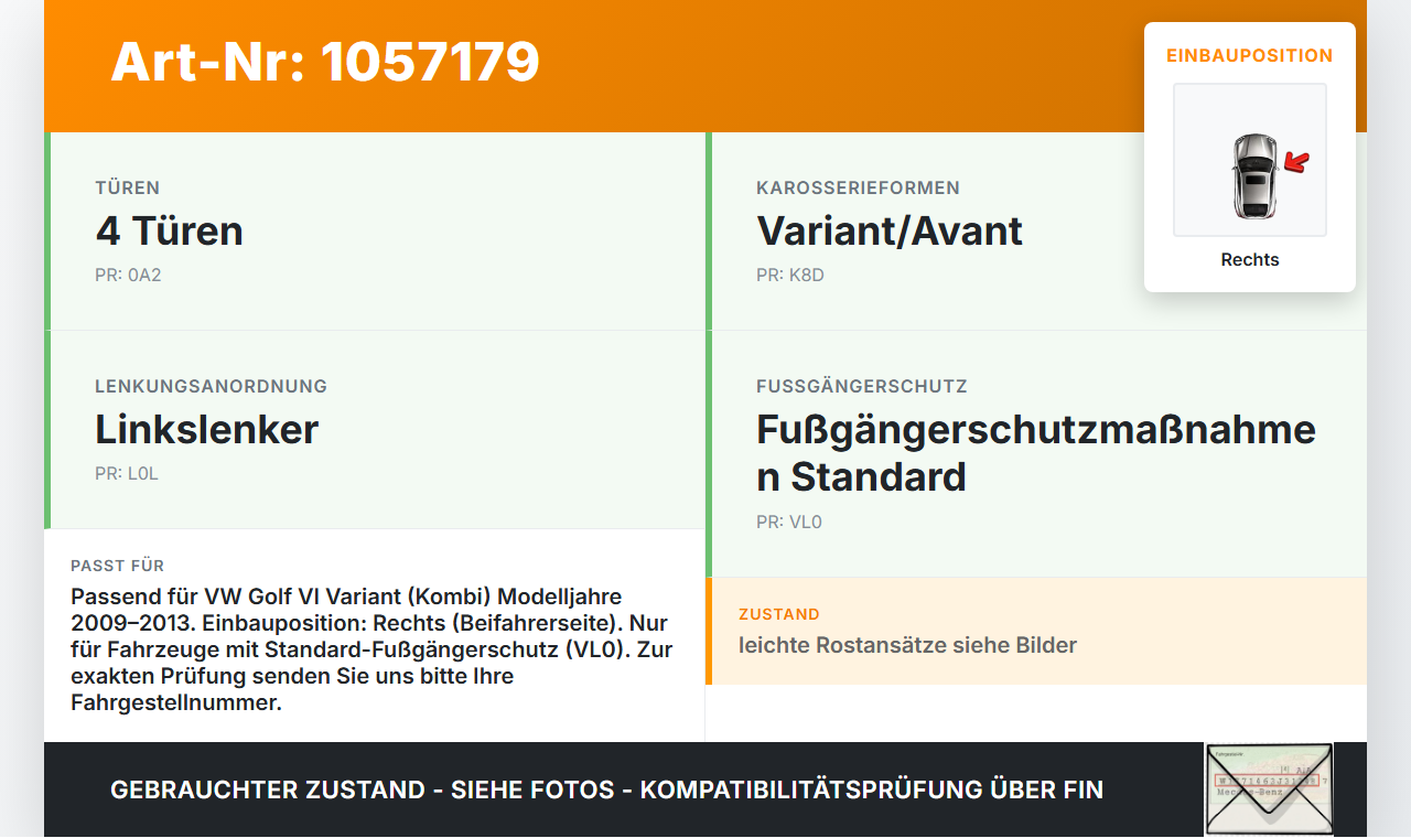 VW Golf VI 6 09-13 Kombi Scharnier Motorhaube Motorhaubenscharnier Rechts VW Golf VI 6 09-13 15.10.2012 1KM823302... Vorschau 3