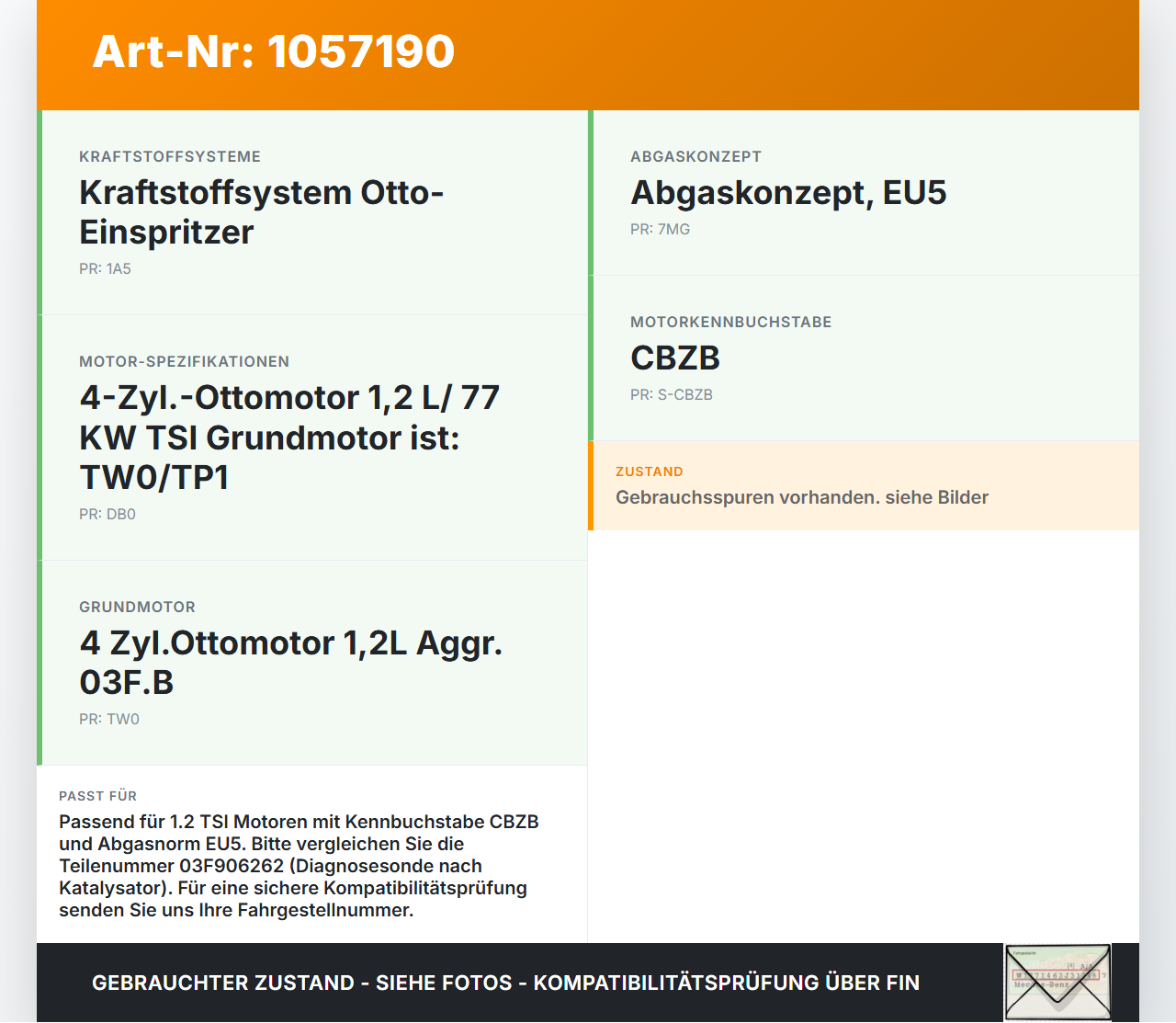 VW Golf VI 6 09-13 TSI 1,2 77KW Lambdasonde Pos.1 Nach VW Golf VI 6 09-13 15.10.2012 03F906262C gebraucht Vorschau 3