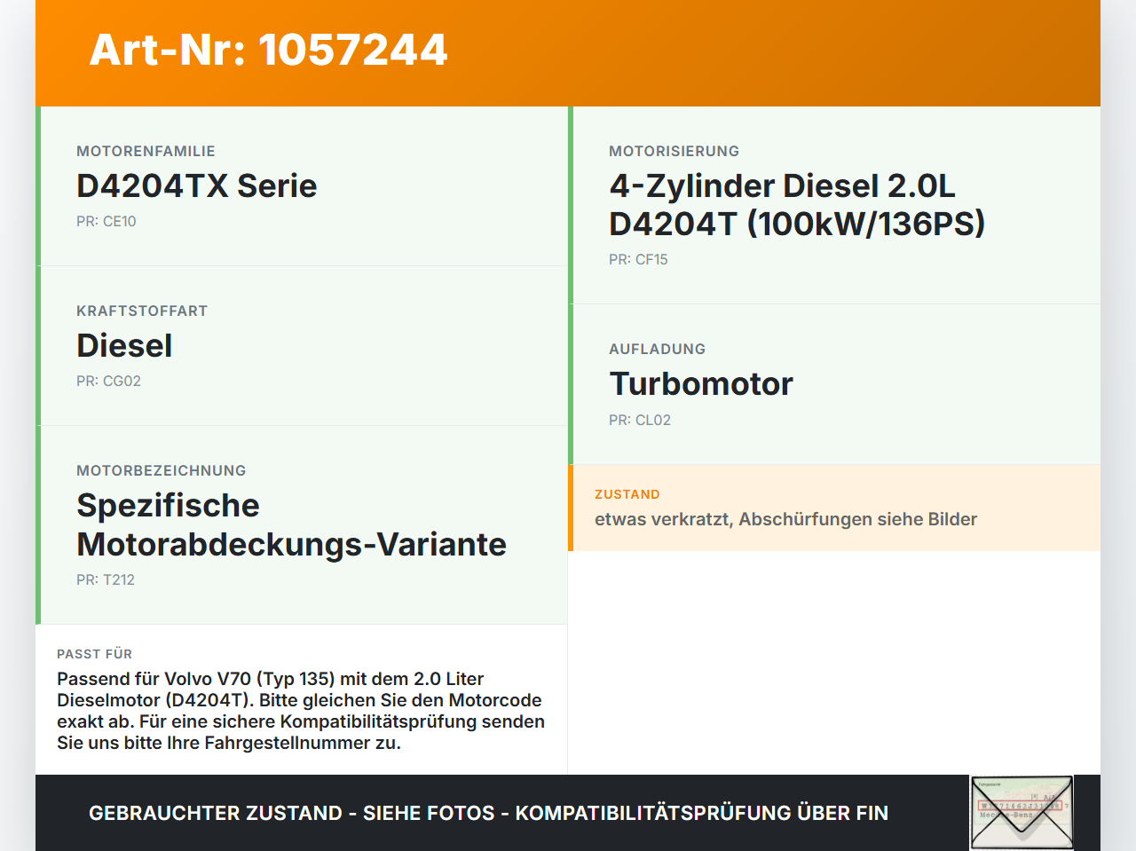 Volvo V70 135 07-13 2,0 100KW D4204T Abdeckung für Motor Deckel Motorabdeckung Volvo V70 135 07-13 17.06.2010 gebraucht Vorschau 3