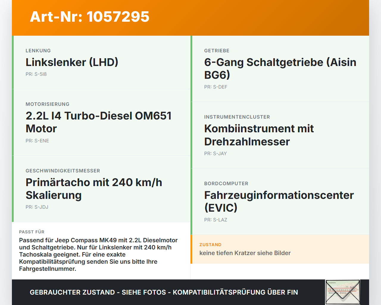 Jeep Compass MK49 10-14 2,1 120KW Kombiinstrument Tacho Jeep Compass MK49 10-14 31.01.2014 68080409AF... Vorschau 3