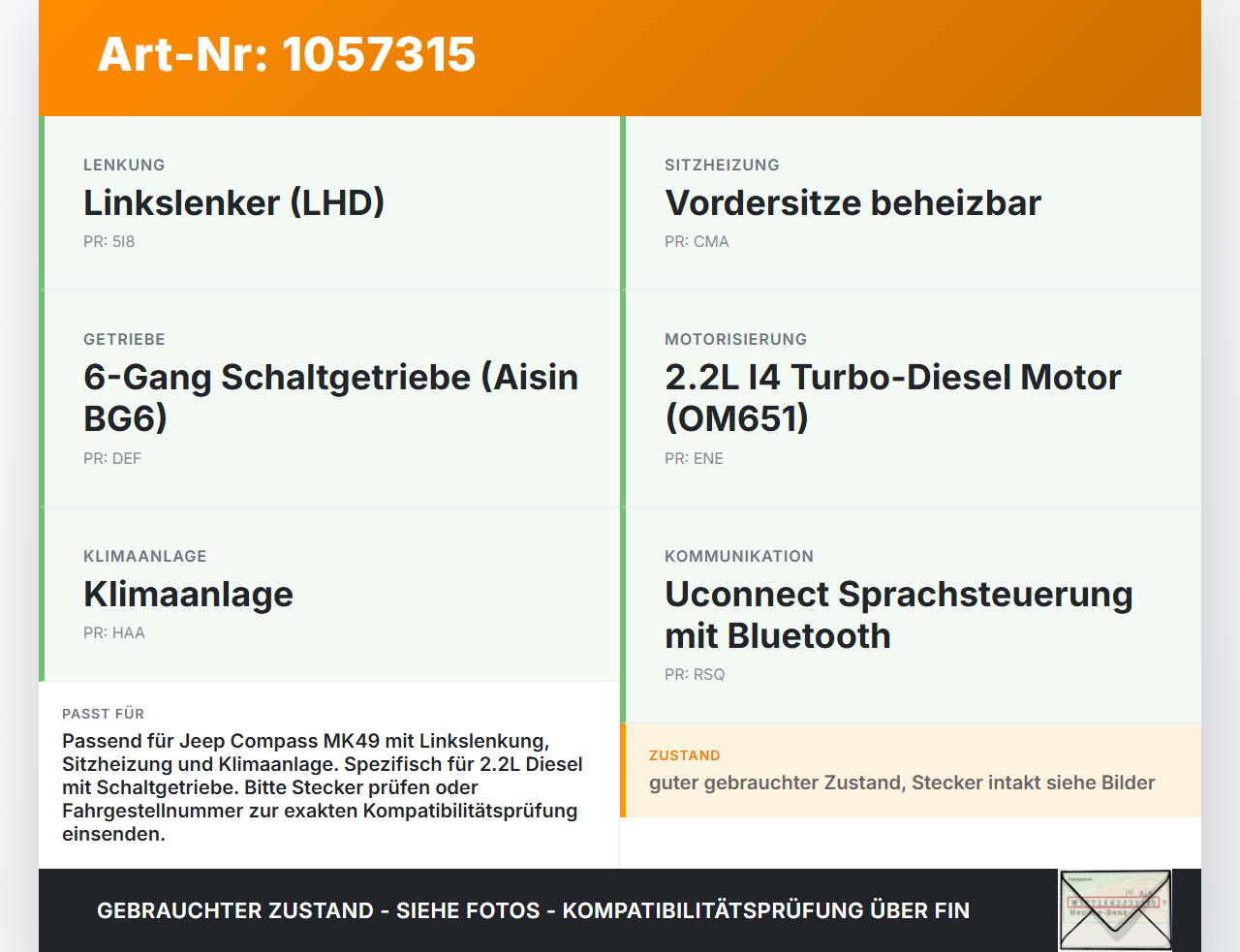 Jeep Compass MK49 10-14 Kabelbaum Innen Sonstiges Jeep Compass MK49 10-14 31.01.2014 920946 gebraucht Vorschau 3