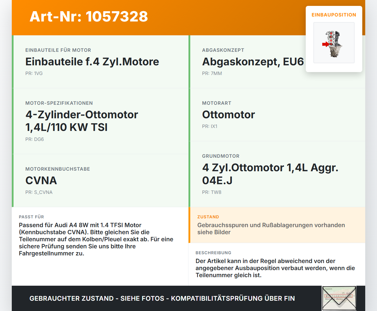 Audi A4 8W B9 15-19 TFSI 1,4 110KW CVNA Kolben mit Pleuel Pos A Audi A4 8W B9 15-19 08.08.2017 04E107065GR gebraucht Vorschau 3