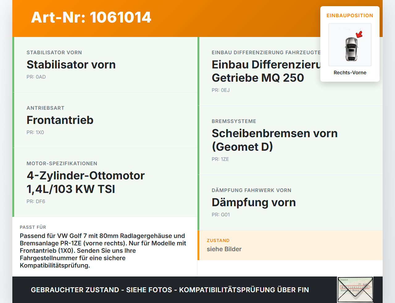 VW Golf 7 VII 5G 12-17 TSI 1,4 103KW Achsschenkel Radnabe mit ABS Rechts Vorne 80MM VW Golf 7 VII 5G 12-17... Vorschau 3