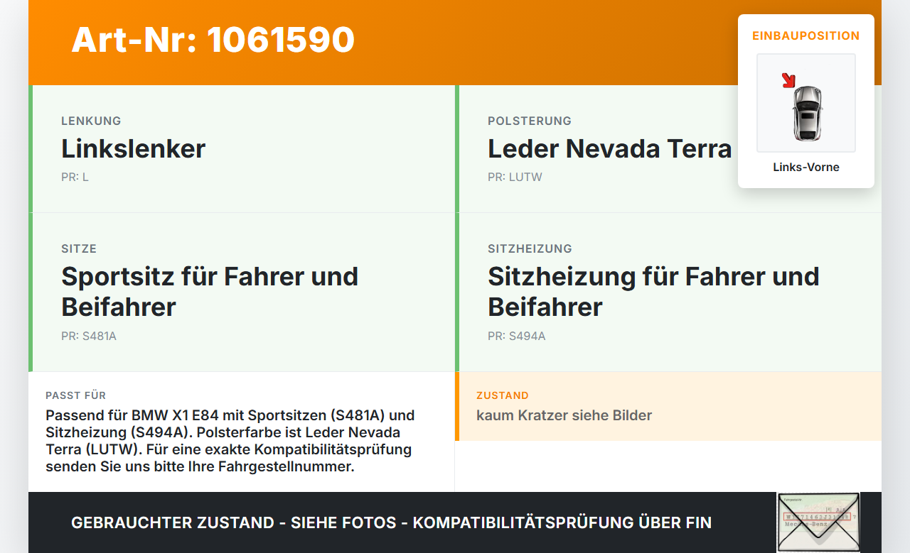 BMW X1 E84 12-15 2,0d 135KW Kniekehlenkissen für Fahrer- Sitz beheizt Links Vorne BMW X1 E84 12-15 29.04.2015... Vorschau 3