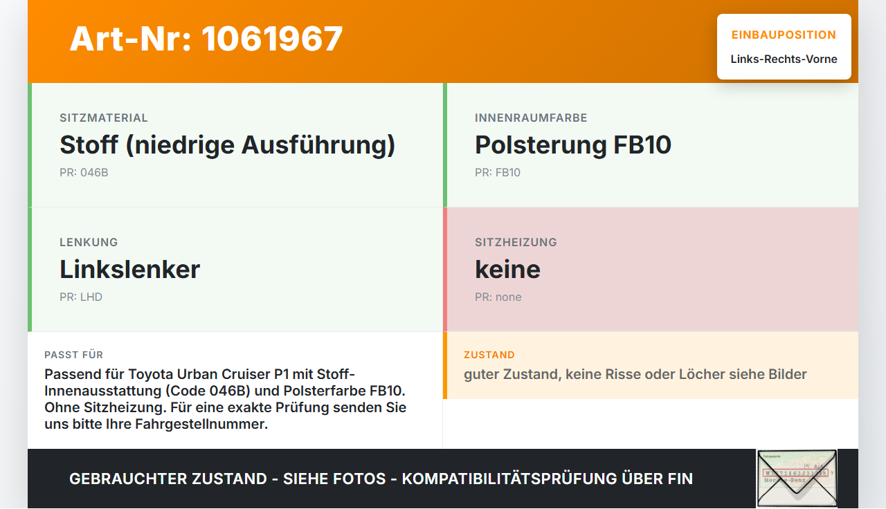 Toyota Urban Cruiser P1 09-14 Kopfstütze für Beifahrer Sitz Rechts oder Links Vorne Toyota Urban Cruiser P1 09-14... Vorschau 3