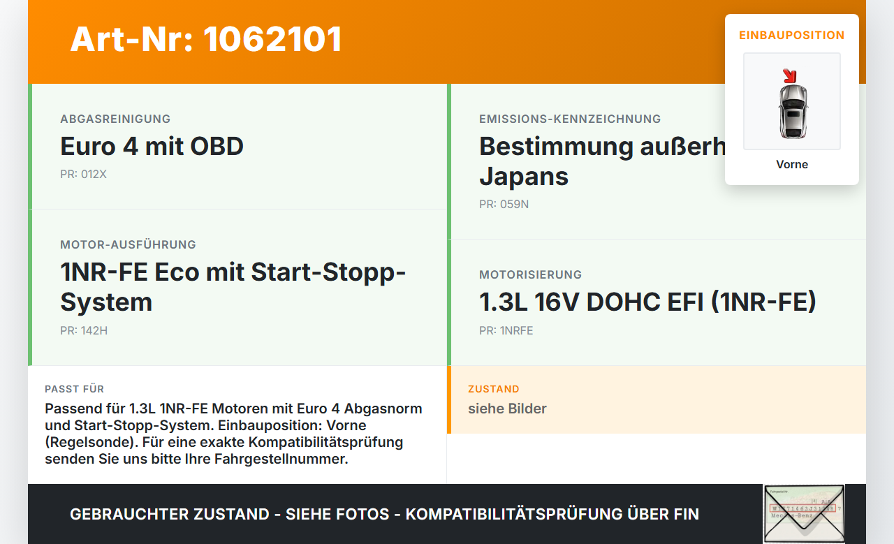 Toyota Urban Cruiser P1 09-14 1,3 74KW Lambdasonde Vorne Toyota Urban Cruiser P1 09-14 21.07.2009 8946752070... Vorschau 3