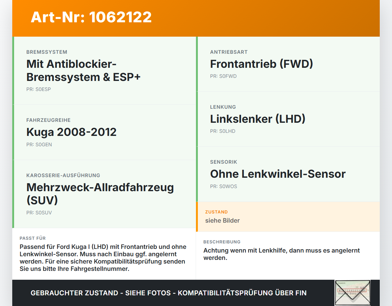 Ford Kuga I 08-12 Lenkgetriebe Servolenkung Ford Kuga I 08-12 05.11.2010 8V41-3A500-AE KS01900025 gebraucht Vorschau 3