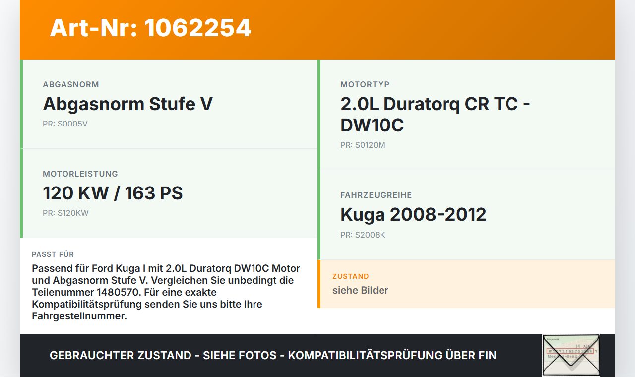 Ford Kuga I 08-12 TDCi 2,0 120KW Luftmassenmesser Ford Kuga I 08-12 05.11.2010 7M51-12B579-BB gebraucht Vorschau 3