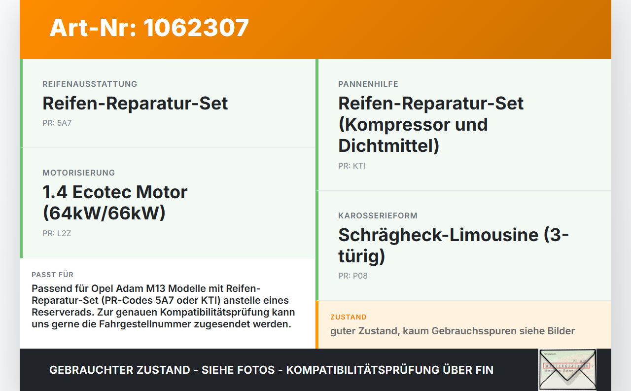 Opel Adam M13 12-19 1,4 64KW Pannenset Reifendruckkompressor Pannenkompressor Opel Adam M13 12-19 04.10.2013... Vorschau 3