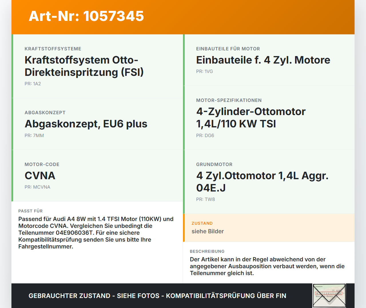 Audi A4 8W B9 15-19 TFSI 1,4 110KW Injektor Einspritzdüse Zyl.4 Audi A4 8W B9 15-19 08.08.2017 04E906036AF... Vorschau 3