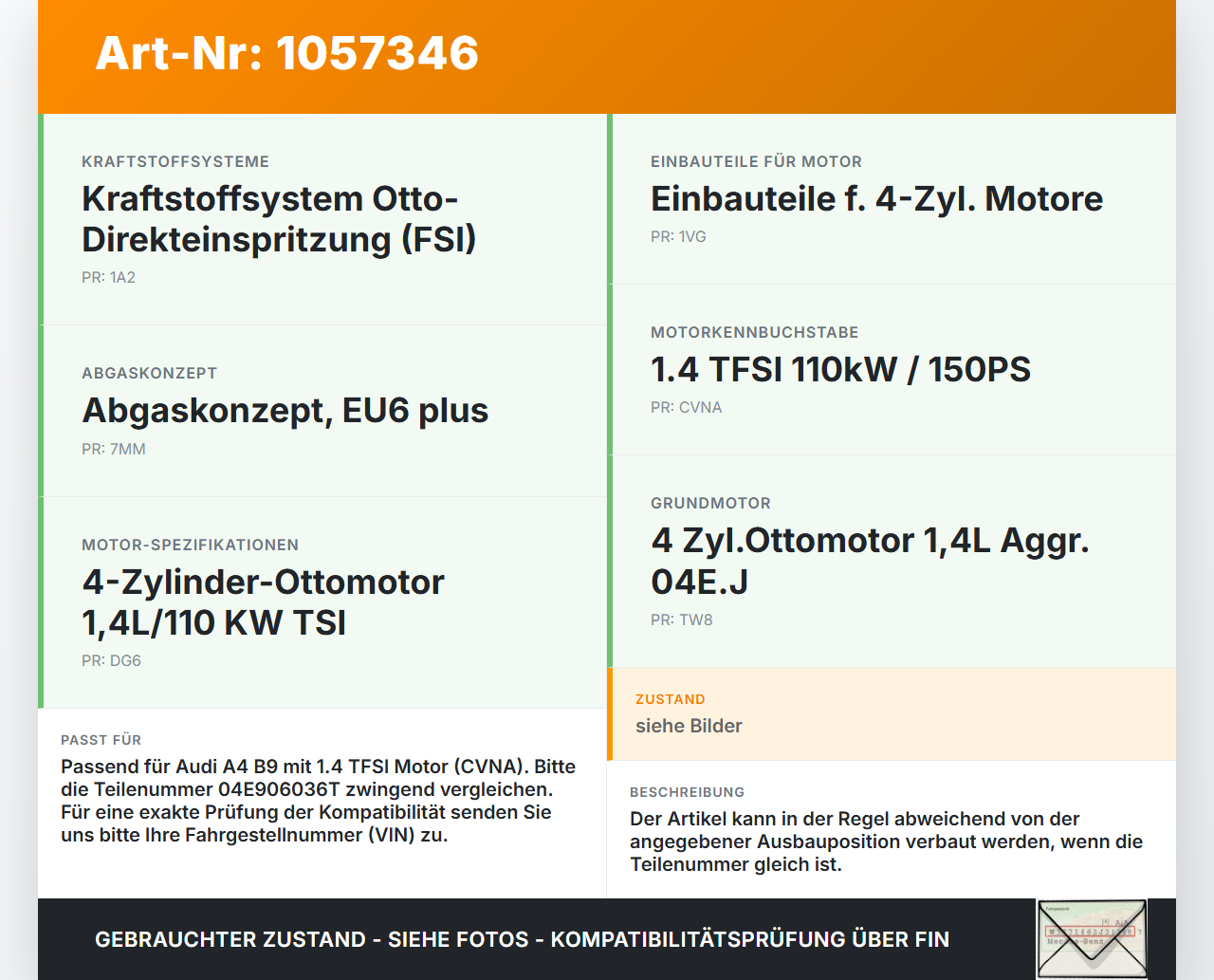 Audi A4 8W B9 15-19 TFSI 1,4 110KW Injektor Einspritzdüse Zyl.4 Audi A4 8W B9 15-19 08.08.2017 04E906036AF... Vorschau 3