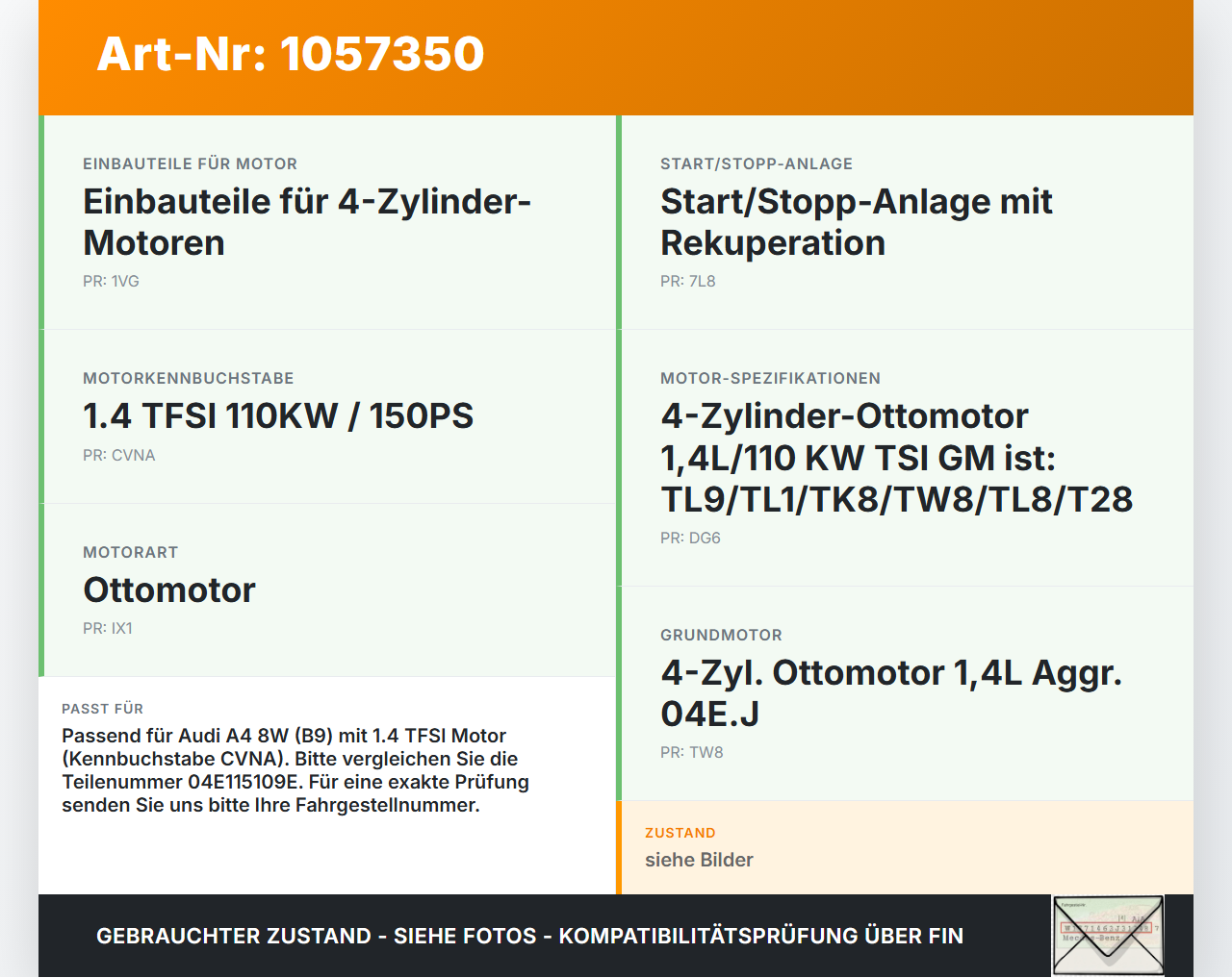 Audi A4 8W B9 15-19 TFSI 1,4 110KW CVNA Ölpumpe Audi A4 8W B9 15-19 08.08.2017 04E115103AF 04E115109E gebraucht Vorschau 3
