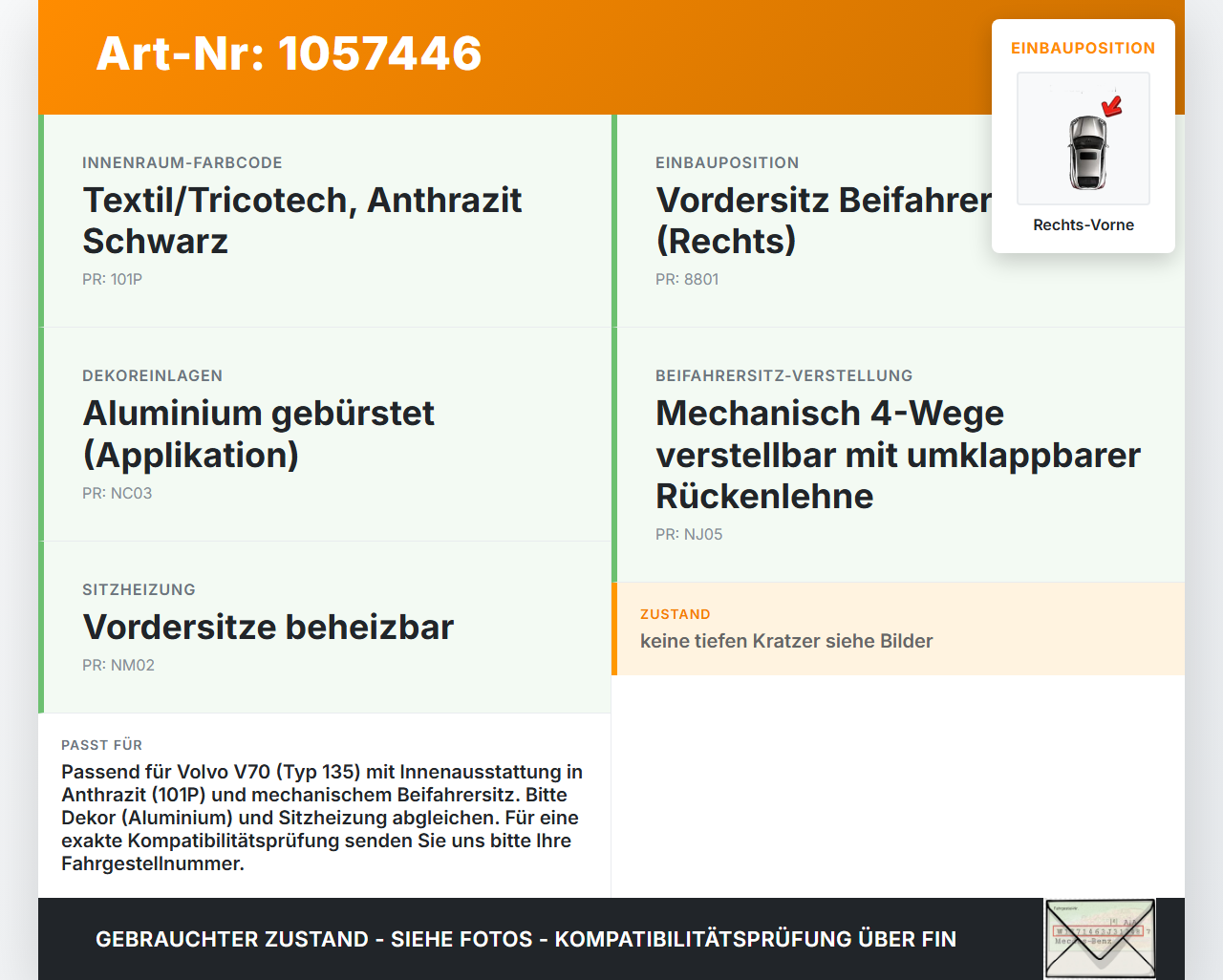 Volvo V70 135 07-13 Blende Innen Auflage Applikation für Beifahrer Sitz Rechts Vorne Volvo V70 135 07-13 17.06.2010... Vorschau 3