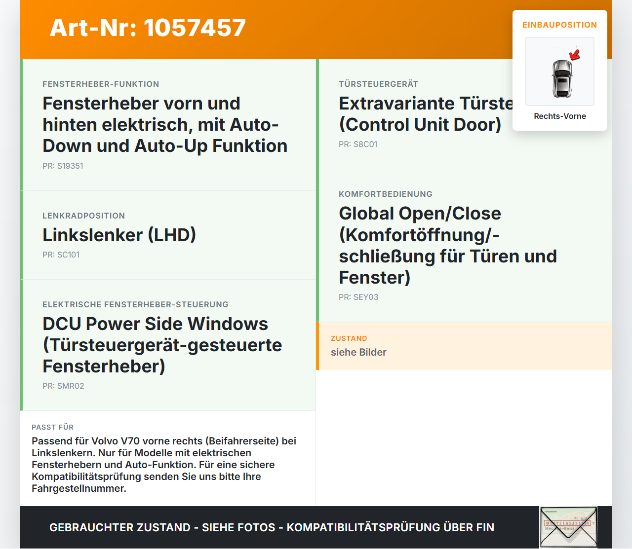 Volvo V70 135 07-13 Kombi Fensterheber o. FH-Motor Rechts Vorne Volvo V70 135 07-13 17.06.2010 6026721232034758... Vorschau 3