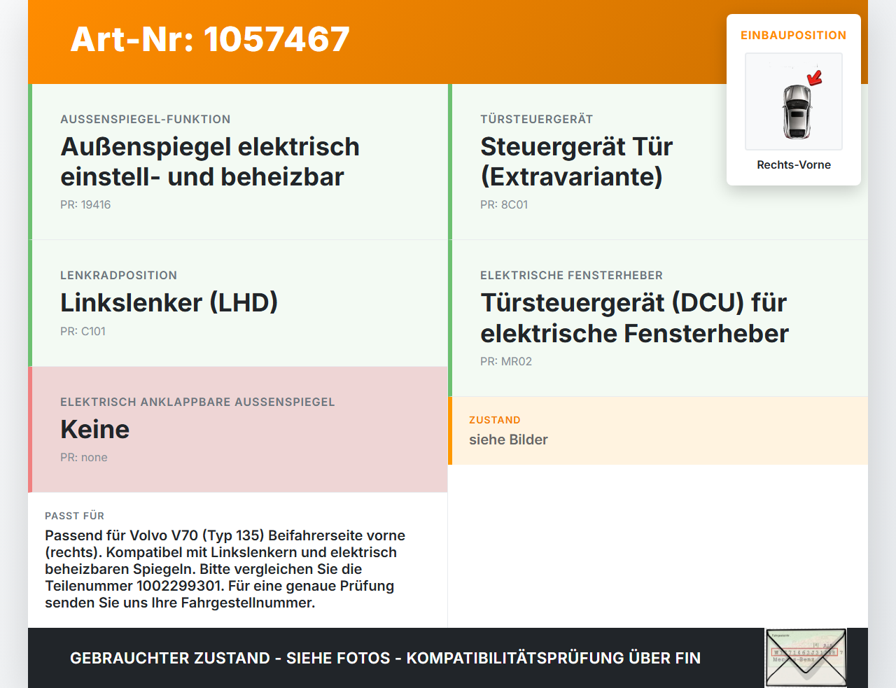 Volvo V70 135 07-13 Steuergerät ECU Modul Türmodul SG Rechts Vorne Volvo V70 135 07-13 17.06.2010 9G9T-14B533-FC... Vorschau 3