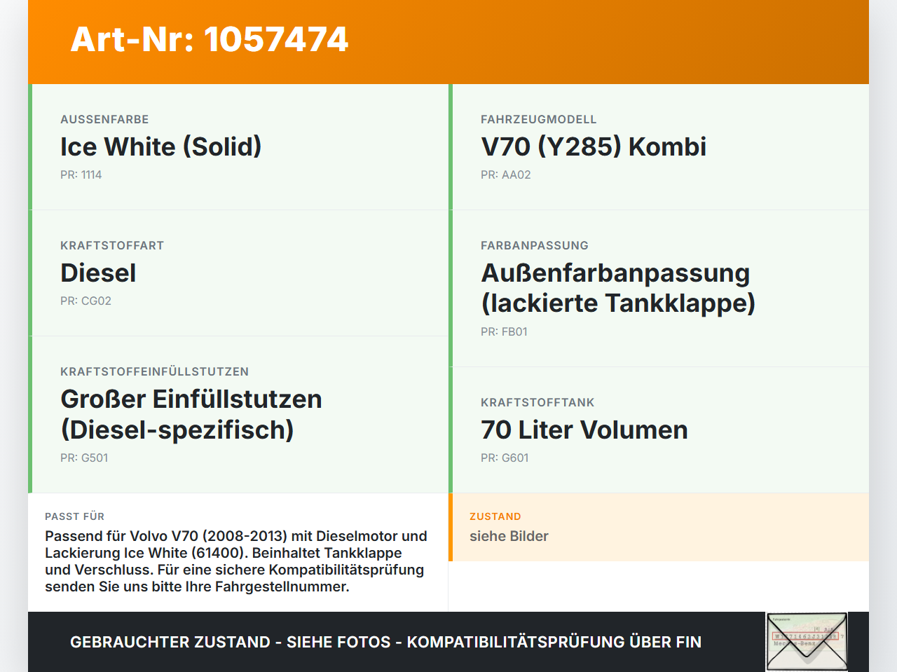 Volvo V70 135 07-13 Tankdeckel Verschluss Tankverschluss Volvo V70 135 07-13 17.06.2010 gebraucht Vorschau 3