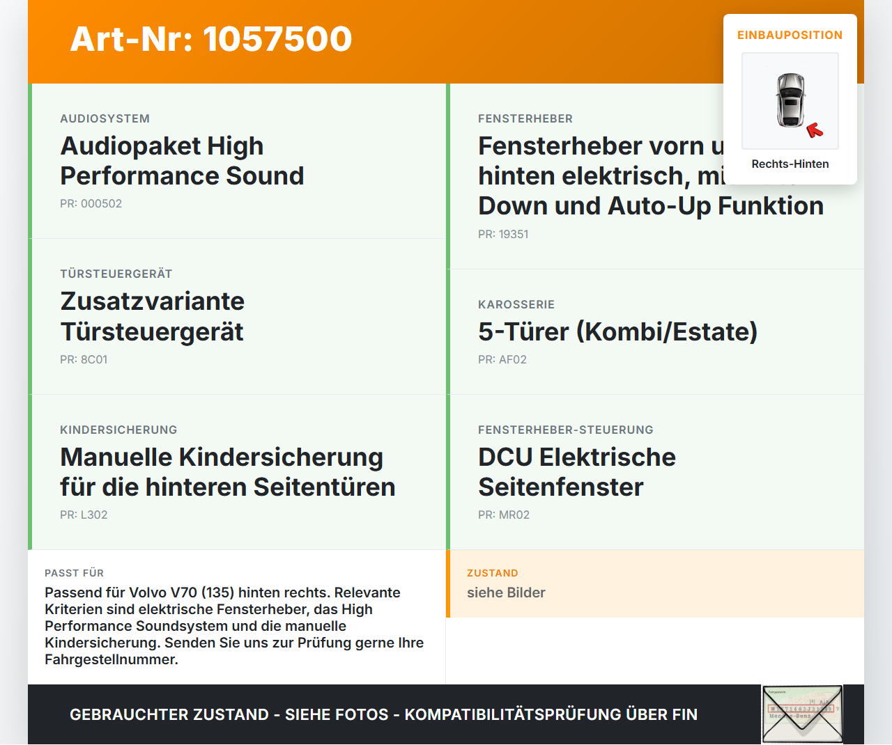 Volvo V70 135 07-13 Kombi Kabelbaum Leitungssatz für Tür und Fensterheber Hinten Rechts Volvo V70 135 07-13... Vorschau 3