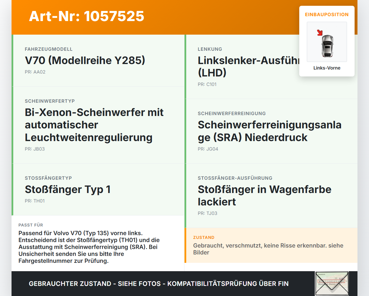 Volvo V70 135 07-13 Kombi Halter Träger Aufnahme Führung für Stoßstange Links Vorne Volvo V70 135 07-13 17.06.2010... Vorschau 3