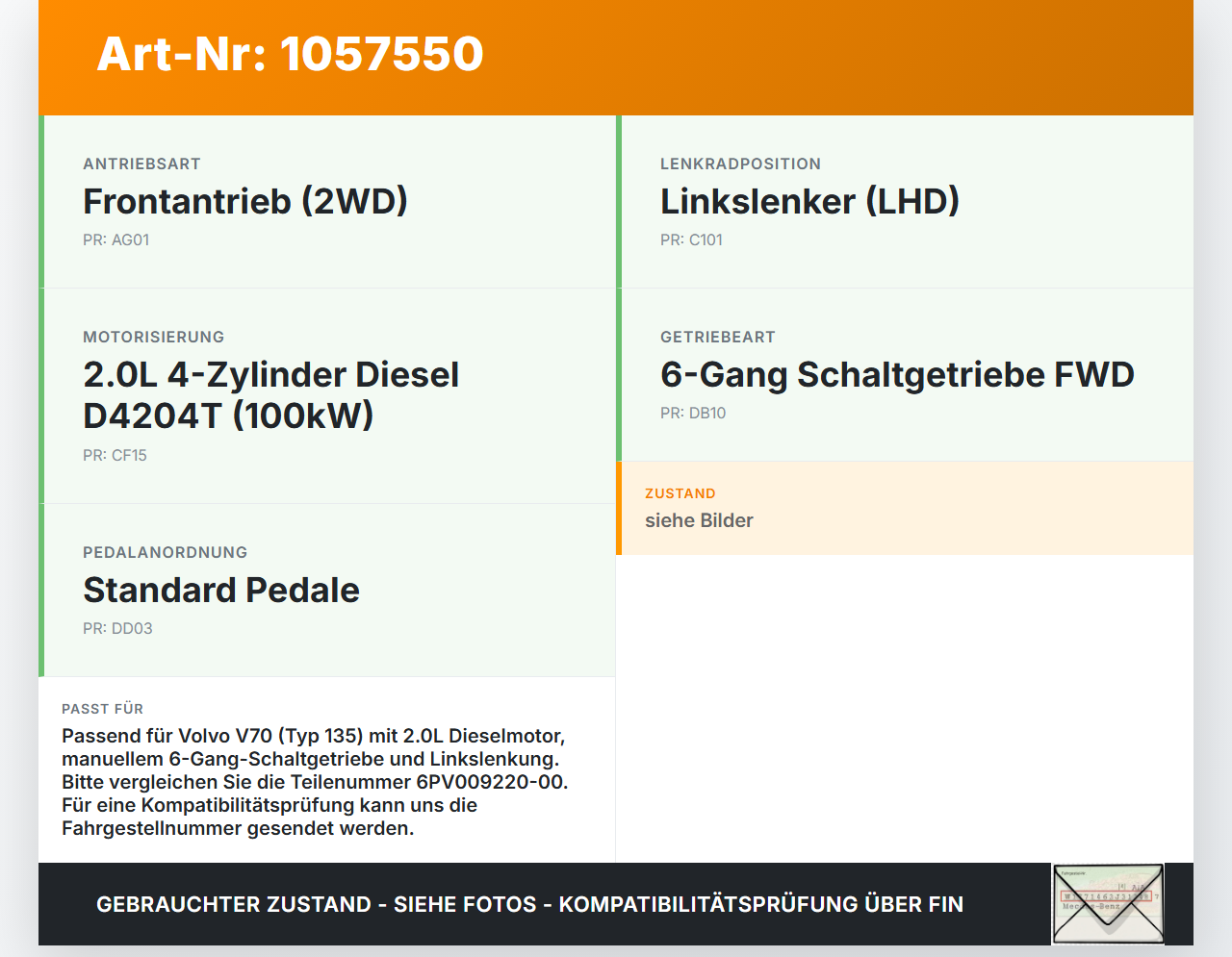 Volvo V70 135 07-13 2,0 100KW Gaswertgeber Gaspedal Volvo V70 135 07-13 17.06.2010 6G92-9F836-AD 6PV009220-00 gebraucht Vorschau 3
