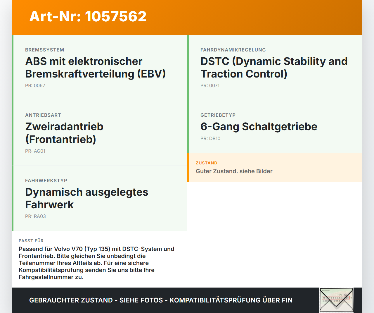 Volvo V70 135 07-13 Kombi ESP Drehratensensor Sensor Volvo V70 135 07-13 17.06.2010 10.1701-0654.3 HC70B06E0Q gebraucht Vorschau 3