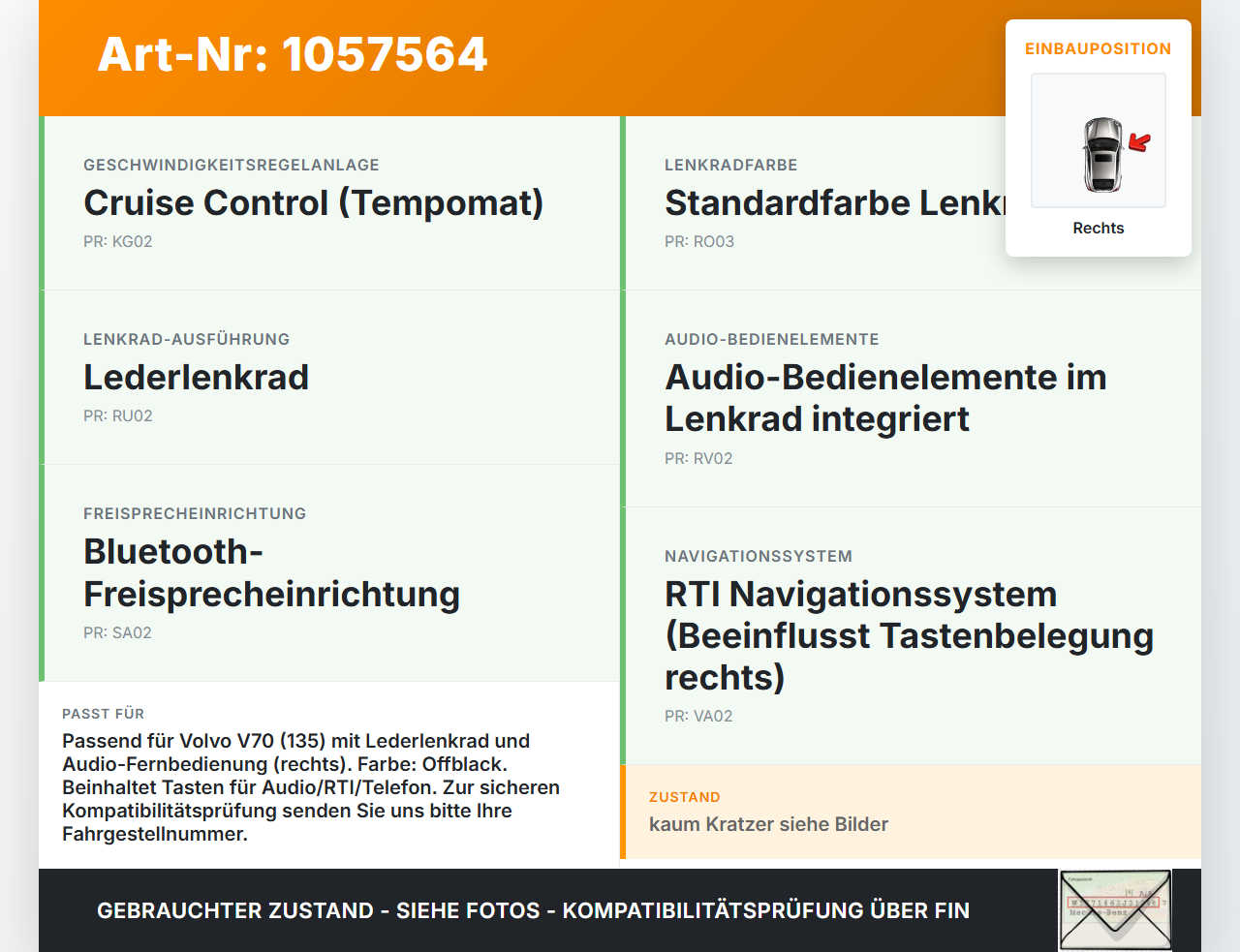 Volvo V70 135 07-13 Lenkradschalter Multifunktionstasten Schalter für Lenkrad Rechts Volvo V70 135 07-13 17.06.2010... Vorschau 3