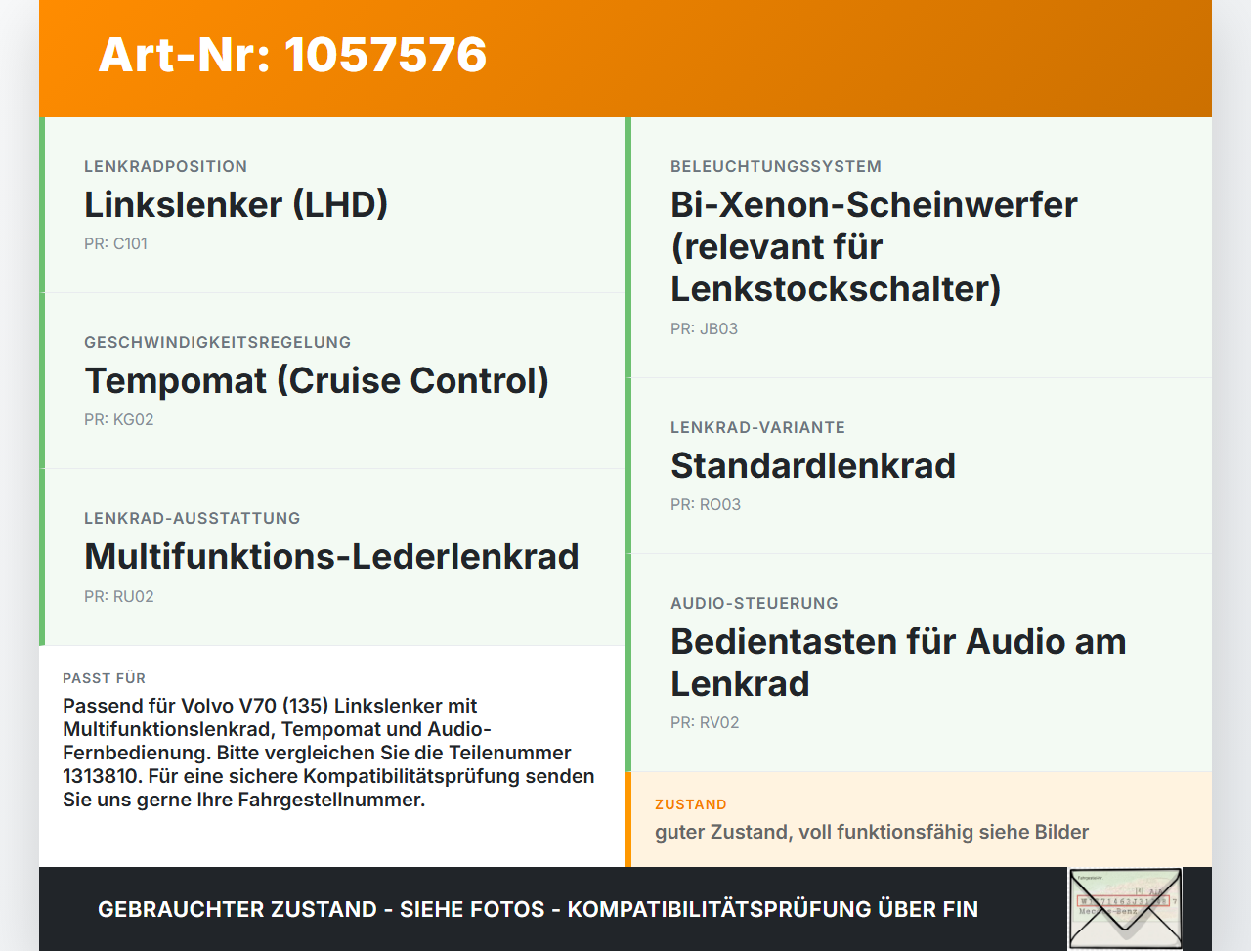 Volvo V70 135 07-13 Schaltzentrum für Lenkrad Volvo V70 135 07-13 17.06.2010 1313810 10240313-0619 gebraucht Vorschau 3