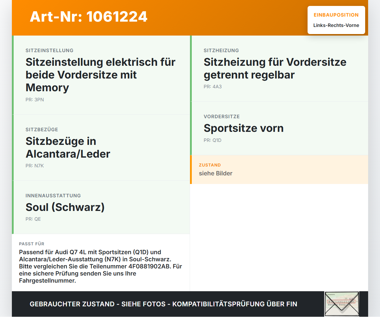 Audi Q7 4L 05-09 Kopfstütze für Beifahrer Sitz Rechts oder Links Vorne Audi Q7 4L 05-09 26.06.2007 4F0881902AB gebraucht Vorschau 3