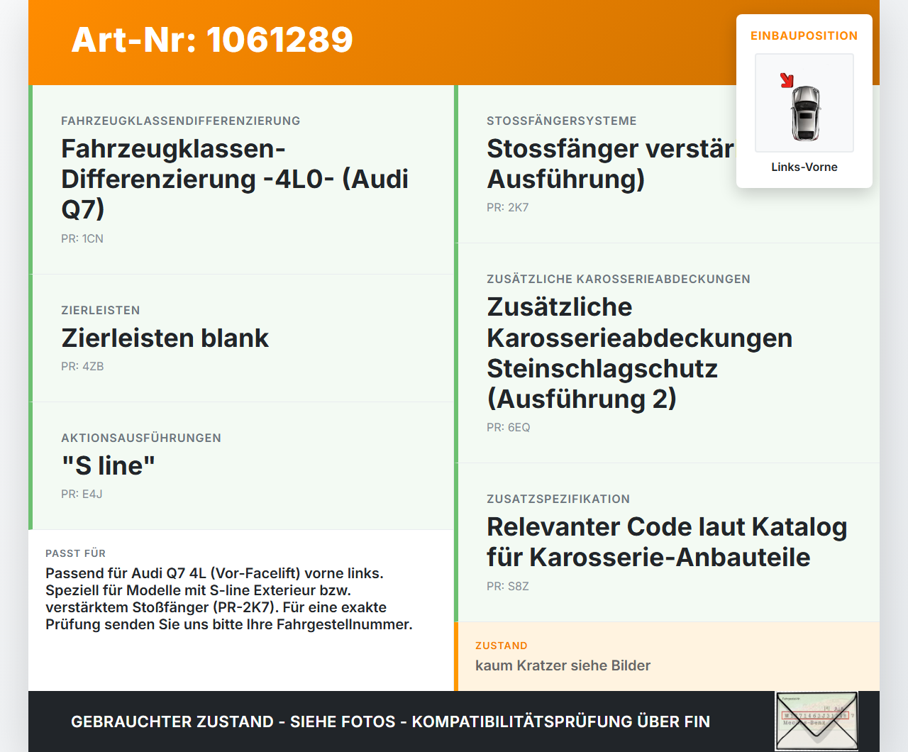 Audi Q7 4L 05-09 Türleiste Beplankung Links Vorne Aussen LZ7S Audi Q7 4L 05-09 26.06.2007 4L0853959F gebraucht Vorschau 3