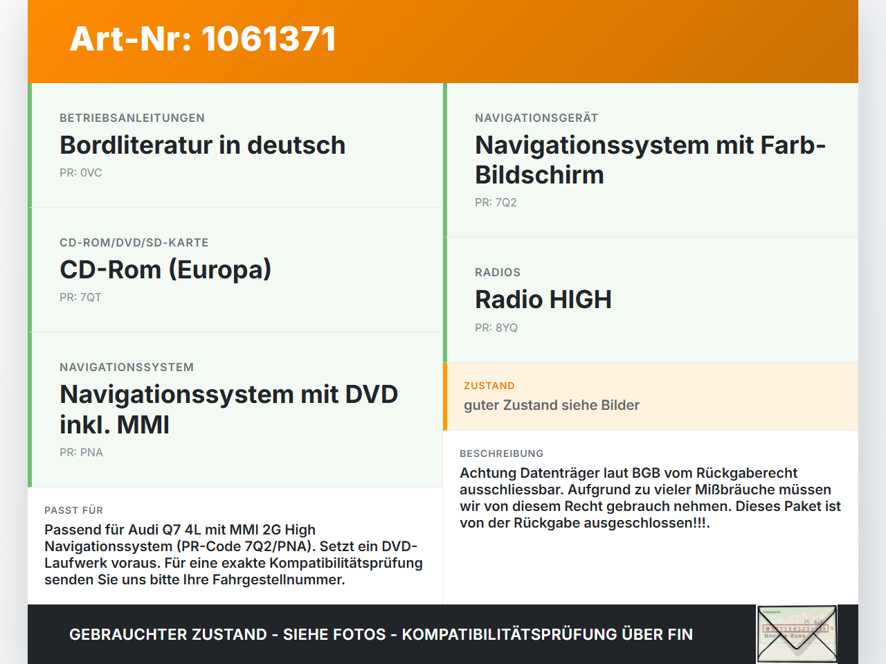 Audi Q7 4L 05-09 Navigations DVD Europa 2007 MMI mit Handbuch Audi Q7 4L 05-09 26.06.2007 4E0060884FF 4E0919884AL... Vorschau 3