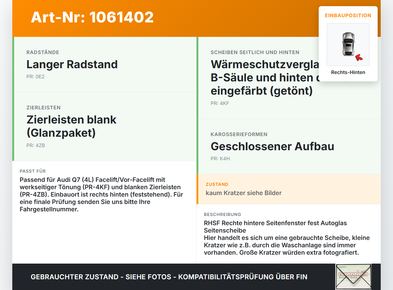 Audi Q7 4L 05-09 RH Fest Seitenscheibe Scheibe Rechts Hinten Orig. getönt Audi Q7 4L 05-09 26.06.2007 4L0845300R... Vorschau 3