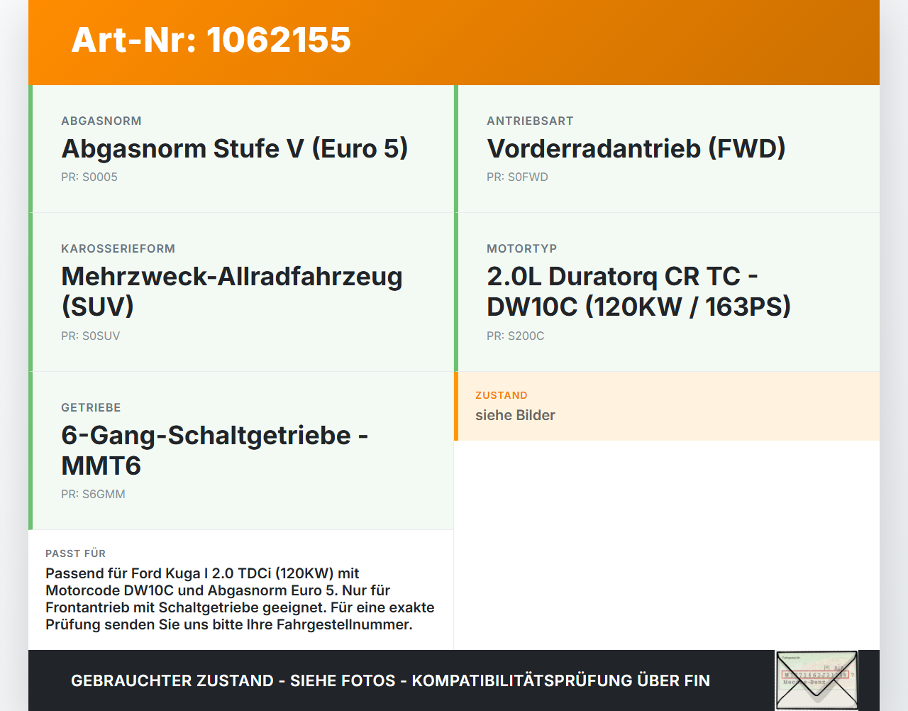 Ford Kuga I 08-12 TDCi 2,0 120KW Katalysator Kat Vorkat Flexrohr Ford Kuga I 08-12 05.11.2010 AV41-5E211-DB... Vorschau 3