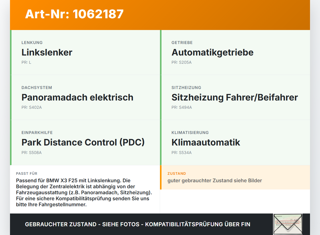 BMW X3 F25 10-14 3,0 190KW Sicherungskasten Zentralelektrik BMW X3 F25 10-14 24.01.2013 61149259469 9259469... Vorschau 3
